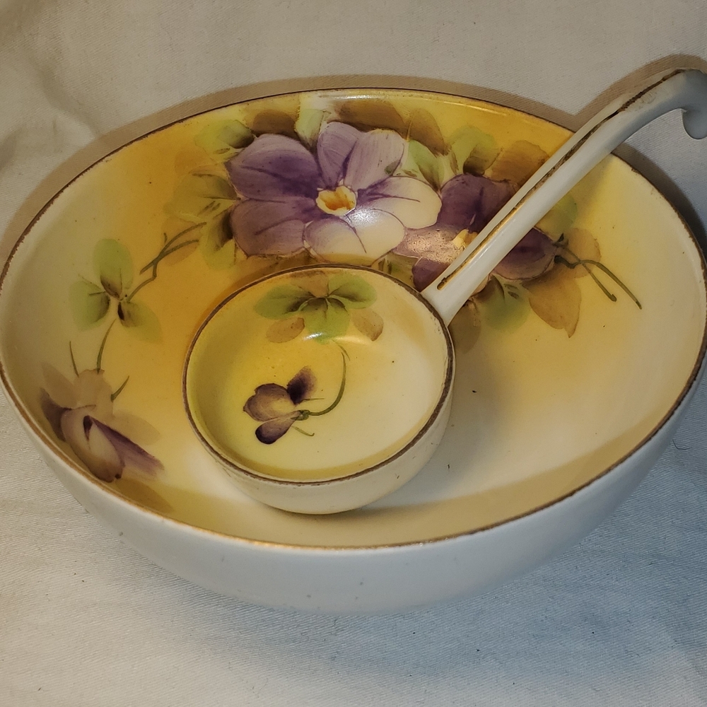 Hand painted Nippon footed bowl and ladle